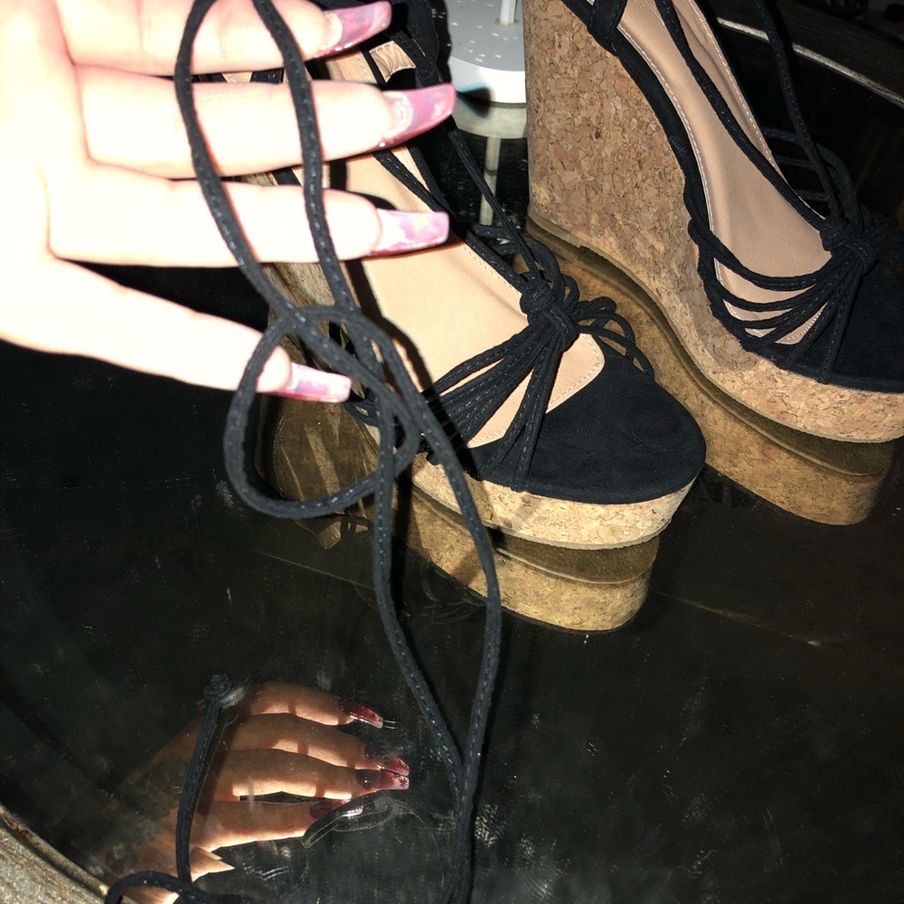 Brand new Black tie up wedges - Picture 3 of 6